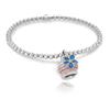 Chantecler / Non Ti Scordar di Me / bracciale pallinato elastico con ciondolo campanella micro / argento, smalto rosa e turchese / misura S - 40607 S