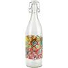 Excelsa Lisbona Bottiglia in Vetro con Decoro, Chiusura Ermetica, 1L