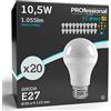 Eurocali Lampadine LED E27 10,5W A58 1055 lumen - Bianco Freddo 6500K - Pacco da 20