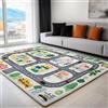 Generico Tappeto Soggiorno 60x90 cm, Tappeto Salotto Pista Della Città Dei Cartoni Animati Morbido Scendiletto Camera da Letto Bianco Tappeti Lavabili per Cameretta Bambino Ufficio Cucina