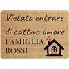 Colorfamily Tappeto Zerbino personalizzato con nome Famiglia Vietato entrare di cattivo umore? Ingresso Casa 60x40 cm
