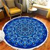 Tomifine Rotondo Tappeto con Nappe Mandala Motivo Tappeti Tessuto Bohémien per Soggiorno, Camera da letto, Lavabile (80 cm,Blu)