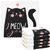 Kcldeci Confezione da 6 strofinacci da cucina, con gatto nero Kawaii, con scritta Meow You, piatti, piatti, stracci da cucina, panno per la pulizia, 28 x 28 cm