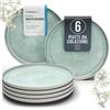 PURE LIVING INTERIOR DESIGN Set Piatti Moderni Ibiza per 6 Persone, 6 Piatti da Colazione e Dessert in Gres - Piatti Stilosi e Resistenti a Lavastoviglie, Microonde e Graffi - Pure Living Beige e Turchese