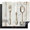 KitchenYeah© Protezione Piano Induzione Cucina Copri Fornelli Proteggi di | 60x52 cm - Cottura Antiscivolo Tappetino Argento - Posate - Legno