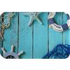 A.Monamour Tappetino per Il Bagno Antiscivolo Assorbente Morbido Spiaggia Nautica Decorazioni Stelle Marine Rete Da Pesca Blu Tavole Di Legno Sfondo Tappeto Doccia Cucina Zerbino Cameretta 40x120cm