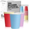 cubex professional Bicchieri in Carta 200ml Biodegradabili Ed Ecologici Monouso, Per Asporto Bevande Calde E Fredde, Colorati E Made in Italy (200 Bicchieri, Mix 4 Colori (2))