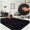 the carpet Relax Tappeto moderno a pelo corto, soggiorno, fondo antiscivolo, lavabile fino a 30 gradi, morbidissimo, aspetto pelliccia, Nero, 120 x 160 cm