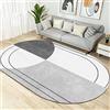 LONGSAO Tappeto Ovale Salotto Moderno Pelo Corto Lavabile Antiscivolo Tappeti Patchwork di linee grigie e bianche ovali，80 x 120 cm