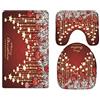 A.Monamour Set Tappeti Bagno 3 Pezzi Completo Sfondo Rosso Palle Di Natale Stelle Vacanze Antiscivolo Morbidi Assorbente Lavabile Tappetini per Il Bagno WC Bidet