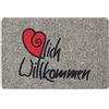 Betz Zerbino con Scritta Herzlich Willkommen Dimensioni 40 x 60 cm Colore Grigio
