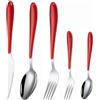 Generic Plastica Morsetto Manico Cucina Acciaio Inox Argenteria Stoviglie Posate Set Posate Bistecca Coltello Forchetta Cucchiaio Cucchiaino (Rosso,5 pezzi)