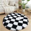 Lifup Tappeto Shaggy a Scacchi, Tappeto Rotondo Peloso Soggiorno, Antiscivolo Lavabile Morbido e Spesso per Camera da Letto, Cameretta Bianco e nero 100 x 100 cm