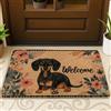 Generic Zerbino con cane di benvenuto, tappetino per ingresso e ingresso con bassotto, decorazione primaverile, motivo floreale, per interni ed esterni, antiscivolo, facile da pulire, 73 x 43 cm