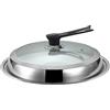 Sandyseptember Coperchio in acciaio inossidabile con piano in vetro per wok e padelle, funzione di supporto verticale per risparmiare spazio, compatibile con grandi wok in ferro in cucina (40 cm)