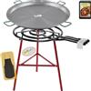 Comboi - Paellero a gas butano 70 cm, Kit Bruciatore Paellera in Acciaio Lucidato 90 cm, Supporto con Gambe Rinforzate, Livello, Grembiule, Libro di Ricette Digitale