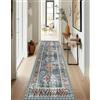 ZUZEKU Tappeto boho per corridoio, cucina, lavabile, antiscivolo, 100 x 400 cm, vintage, blu scuro, lungo, per corridoio, soggiorno, camera da letto, venduto al metro, personalizzabile
