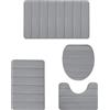 BESTORI 4 Pezzi Tappeto da Bagno Morbido Antiscivolo Assorbenti Tappeti Bagno Moderno Lavabile in Lavatrice per WC e Bidet Grigio Chiaro