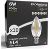 Eurocali 10x Lampadine LED filament E14 6W Trasparente (600lm pari ad alogena 45W) Candela Caldo 3000K - Fascio Luminoso 300°