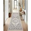 ZUZEKU Tappeto boho per corridoio, cucina, lavabile, antiscivolo, 80 x 200 cm, vintage, grigio, lungo, per corridoio, soggiorno, camera da letto, venduto al metro, personalizzabile