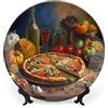 Gokays Piatti decorativi, Pizza Frutta e Bevande Alimenti Dipinto A Olio Piatto Display per Casa Ufficio Cucina Tavolo Decorazione Piatti in Porcellana 20 CM, Regali di Compleanno