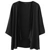 ZANZEA Donna Cardigan Estivo Casual Bianca Camicetta Maniche 3/4 in Tinta Unita Scialle Corto Cardigan Spiaggia Top 03-Nero XXL