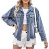 Generic Giacca di jeans con perle e strass da donna, camicia, top con bottoni, giacca di jeans bordo grezzo, cappotto