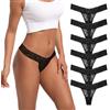 Pmrxi Confezione da 6 perizoma in pizzo senza cuciture per donne Plus Size Mutandine traspiranti a vita bassa T-back in cotone elasticizzato No Show biancheria intima, 6 perizoma nero, Medium