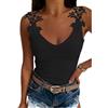 OHXSM Top da Donna con Spalle Scoperte T-Shirt con Scollo a V Estivo Camicette a Maniche Corte in Pizzo T-Shirt Eleganti Camicie Casual in Pizzo Camicia Camicetta Solida Allentata T-Shirt in Pizzo Solido