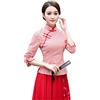 YLfly Camicia cinese con colletto alla coreana scozzese scozzese Qipao top manica a 3/4 camicetta tradizionale da donna, Rosso, 46