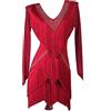 YDHTIZ Abito da ballo latino con scollo a V, da donna, con frange, salsa, per esibizioni, balli e tango, Rosso, S