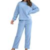Generisch Pigiama in peluche da donna, invernale, caldo, set da 2 pezzi, elegante, a maniche lunghe, top largo, pantaloni da notte per il tempo libero, Azzurro, XL
