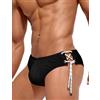 SEAUR Costume da bagno da uomo, slip aderenti e corti, con lacci, ad asciugatura rapida, per sport acquatici, per spiaggia, nuoto, EU S-XL = (Asie M-XXL), Nero , XL