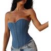 LIUYUYOUGO Corpetto Donna Sexy Corsetto In Denim Top Per Donna Senza Maniche Jeans Tubo Top Sexy Sottile Anteriore Gancio Vita Cincher Push Up Stecca Bustino Overbust Schiena Scoperta Gilet Clubwear