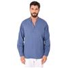 Ciabalù Camicia Uomo Lino Collo Coreana Serafino Slim Fit Manica Lunga a Casacca (Indaco, m)