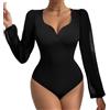 Generisch Tuta Donna Casual Scollo a V in Tulle, Body Manica Lunga Slim Fit Tubino per Sera e Uso Quotidiano