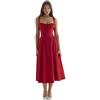 honxinm Abito da donna in raso blu navy con scollo a cuore, lunghezza midi, Rosso, S/M