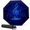 GISPOG Ombrello pieghevole automatico, con note musicali blu, impermeabile, compatto, per sole e pioggia, per donne e uomini, Colore unico, Taglia unica