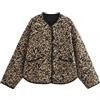 Suncadmious Giacca Trapuntata Leopardata da Donna Giacca Corta Leggera con Risvolto Oversize Stampato Cappotto con Bottoni Giacca Cardigan Leggera in Peluche con Tasche (Marrone,M)