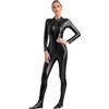 inhzoy Body da Donna Manica Lunga Metallico Lucido Tuta Aderente con Cerniera Fitness Leotard Unitard Jumpsuit Wetlook Bodysuit Tutine Pagliaccetto Romper Clubwear Nero 3XL