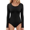 Fulidngzg Body Termico Donna Maniche Lunghe Invernale con Colletto Rotondo Pile Calda Camicia Bodysuit Sottogiacca Cotone Elegante Contenitivo Modellante Aderente per Sportiva Yoga Danza,Nero,S