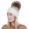 Brillabenny Cappello Cashmere PON PON Pelliccia Bianco E Grigio Cappellino Cuffia Donna Uomo Hat Fur MURMASKY (Adulto)