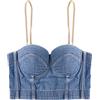 PEWRESLORS Canotta da donna in denim, corsetto bustier blu jeans, crop top streetwear canotta push-up gilet (spalline metalliche oro - M), Blu, M