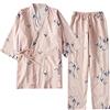 Maya Star Kimono in stile giapponese, pigiama confortevole, traspirante, in garza di cotone, per camicia da notte, con gusto, vapore, comodo da indossare per la casa, taglia L per le donne (bambù rosa)