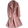 Valtorixia Cardigan lungo da donna in pile con risvolto e bottoni in pelliccia sintetica con tasche, Rosa chiaro, XS