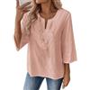 Generic Camicette da donna con maniche a 3/4, scollo a V, in pizzo, ricamate, casual, vestibilità larga, per vacanze alla moda, rosa, S