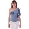 Pinko Top Maia Monospalla in Denim con Volant sulla Spalla MOD. 1J10EL-Y63L Denim 40