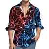 TZTTZT Camicie da uomo a maniche lunghe, con bottoni, rosso e blu fulmine, casual, con scollo a V, camicia da uomo con tasca, nero, M