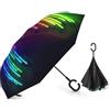 BVKWNTSA Ombrello a doppio strato invertito con manico a forma di C arcobaleno neon stampato Reverse pieghevole ombrello, anti-UV antivento ombrello da viaggio con borsa per il trasporto