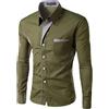 Bollrllr Camicia A Maniche Lunghe Degli Uomini Slim Fit Design Formale Abito Casual Camicia Esercito GN 70-80kg 3XL